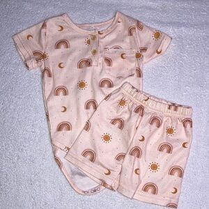 Dooleck Baby Waffle Outfit Rainbow Sunshine Bodysuit Onesies Shorts Pants 24m